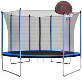 10FT Trampoline with Basketball Hoop Inflator and Ladder(Inner Safety Enclosure) Blue