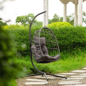 outdoor patio Wicker Hanging Chair Swing Chair Patio Egg Chair UV Resistant Dark grey cushion Aluminum frame