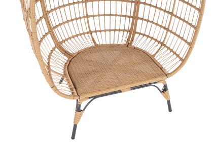 Wicker Egg Chair, Oversized Indoor Outdoor Lounger for Patio, Backyard, Living Room w/ 5 Cushions, Steel Frame, - Beige