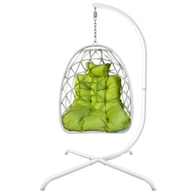 Swing Egg Chair with Stand Indoor Outdoor Wicker Rattan Patio Basket Hanging Chair with C Type bracket ; with cushion and pillow; WHITE)(Banned from s