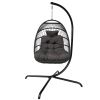 Swing Egg Chair with Stand Indoor Outdoor Wicker Rattan Patio Basket Hanging Chair with C Type bracket ; with cushion and pillow; Black(Banned from se