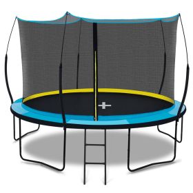 YC 12FT Recreational Trampolines with Enclosure for Kids and Adults with Patented Fiberglass Poles - Pumpkin Blue