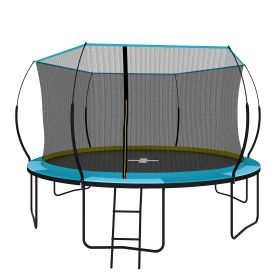 YC 14FT Recreational Trampolines with Enclosure for Kids and Adults with Patented Fiberglass Curved Poles Pumpkin-Blue