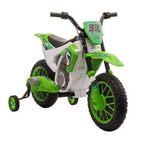 Aosom 12V Kids Motorcycle Dirt Bike Electric Battery-Powered Ride-On Toy Off-road Street Bike with Charging Battery, Training Wheels Green