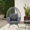 Large Outdoor Egg Chair, Indoor Patio Wicker Basket Chair with Cushion, Rattan Egg Chairs for Bedroom, Outside, Balcony,Grey