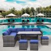 Outdoor Patio Furniture Set,7 Pieces Outdoor Sectional Conversation Sofa with Dining Table,Corner Chairs, Ottomans