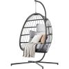 Hanging Egg Chair with Stand, Patio Wicker Egg Swing Chair with Cushion for Bedroom Garden Indoor Outdoor