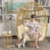 360Â° Swivel Egg Chair Outdoor,400lbs Capacity Oversized Patio Rotating Basket Chair, All-Weather Wicker Egg Lounger Chair(Beige)