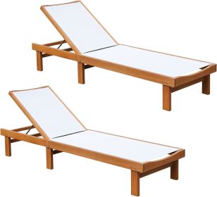 2 Pcs Patio Chaise Lounger with 5-Postion Adjustable Back Outdoor Chaise Lounge Chair Recliner White Solid Wood Lounge Chair