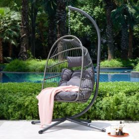 Outdoor Egg Hanging Chair with Stand, Patio Wicker Swing Egg Chair IndoorOutdoor Hammock Egg Chair