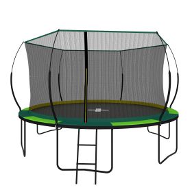 YC 14FT Recreational Trampolines with Enclosure for Kids and Adults with Patented Fiberglass Curved Poles Pumpkin -Green