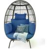 Wicker Egg Chairs Outdoor Indoor, Oversized 370lbs Capacity Large Egg Chairs Stand Cushion Egg Basket Chair for Patio,Steelblue