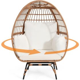 Hanging Egg Chair 360 Swivel, Outdoor Rattan with Overstuffed Cushions, Outdoor Egg Chair