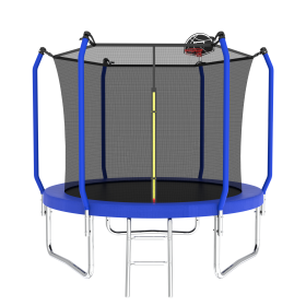 10FT Trampoline with Basketball Hoop, ASTM Approved Reinforced Type Outdoor Trampoline with Enclosure Net