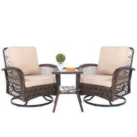 3 Pieces Patio Furniture Set, Outdoor Swivel Gliders Rocker, Wicker Patio Bistro Set with Rattan Rocking Chair