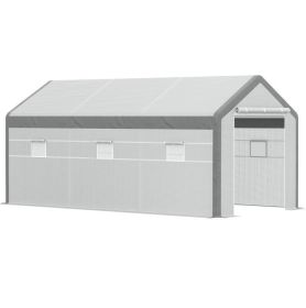 20' L x 10' W x 9' H Large Walk-in Greenhouse with Roll Up Door;  8 Closeable Windows;  & Weather PE Cover