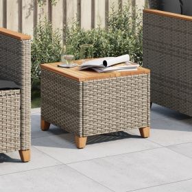 Patio Table Gray 17.7"x17.7"x14.6" Poly Rattan Acacia Wood