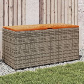 Patio Storage Box Gray 43.3"x19.7"x21.3" Poly Rattan Acacia Wood