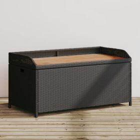 Storage Bench Black 39.4"x19.7"x20.5" Poly Rattan and Acacia Wood