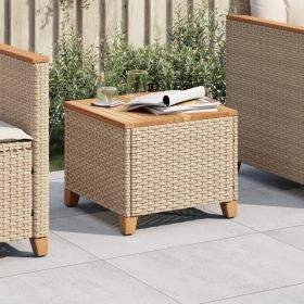 Patio Table Beige 17.7"x17.7"x14.6" Poly Rattan Acacia Wood