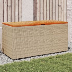 Patio Storage Box Beige 43.3"x19.7"x21.3" Poly Rattan Acacia Wood