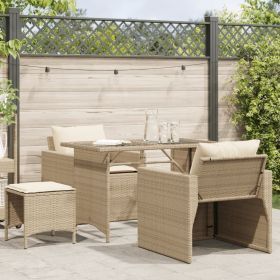 4 Piece Patio Sofa Set with Cushions Beige Poly Rattan