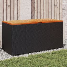 Patio Storage Box Black 43.3"x19.7"x21.3" Poly Rattan Acacia Wood