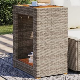 Patio Side Table with Wooden Top Gray 23.6"x15.7"x29.5" Poly Rattan