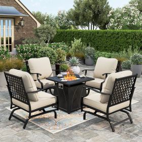 5 Pieces Patio Furniture Set with Fire Pit Table, 4 x Thick Cushioned Rocking Chairs, 1 x 28 Fire Pit Table (50,000 BTU)