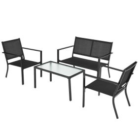 4 Pieces Patio Furniture Set Sofa Coffee Table Steel Frame Garden