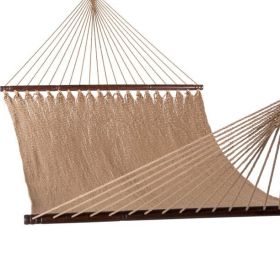 10 FT Double 2 Person Caribbean Rope Hammock, Hand Woven Polyester Hammock with Spreader Bars, 450 LBS Capacity, Tan