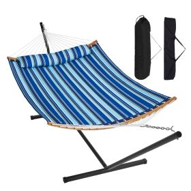 VEVOR Two Person Hammock with Stand Included, Double Hammock with Curved Spreader Bar and Detachable Pillow and Portable Carrying Bag