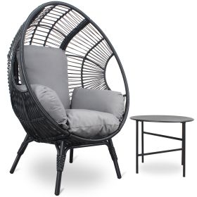 Patio PE Wicker Egg Chair Model 2 with Black Color Rattan Grey Cushion and Side Table