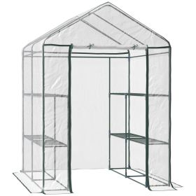 Outsunny 5' x 5' x 6' Mini Walk-in Greenhouse Kit, Portable Green House with 3 Tier Shleves, Roll-Up Door