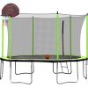 14FT Trampoline with Basketball Hoop Inflator and Ladder(Inner Safety Enclosure) Green