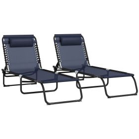 Outsunny Folding Chaise Lounge Pool Chair Set of 2, Patio Sun Tanning Chair, Outdoor Lounge Chair w/ Reclining Back, Pillow