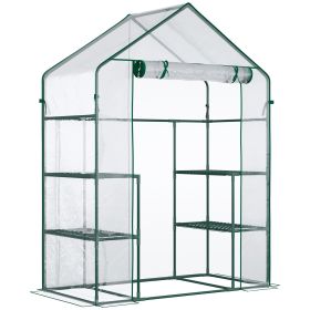 Outsunny 5' x 2.5' x 6.5' Mini Walk-in Greenhouse Kit, Portable Green House with 3 Tier Shleves, Roll-Up Door