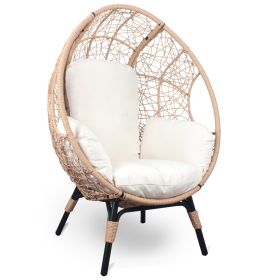 Patio PE Wicker Egg Chair Model 3 with Natural Color Rattan Beige Cushion