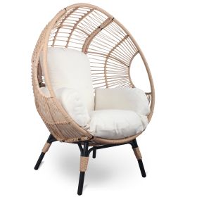 Patio PE Wicker Egg Chair Model 2 with Natural Color Rattan Beige Cushion