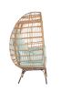 Wicker Egg Chair, Oversized Indoor Outdoor Lounger for Patio, Backyard, Living Room w/ 5 Cushions, Steel Frame, - Light Blue