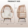 Hanging Egg Chair 360 Swivel, Outdoor Rattan with Overstuffed Cushions, Outdoor Egg Chair