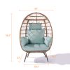 Wicker Egg Chair, Oversized Indoor Outdoor Lounger for Patio, Backyard, Living Room w/ 5 Cushions, Steel Frame, - Light Blue