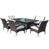 Patio 7-Piece Rectangular Dining Set with 6 Dining Chairs (Brown &Beige Cushion )