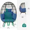 Wicker Egg Chairs Outdoor Indoor, Oversized 370lbs Capacity Large Egg Chairs Stand Cushion Egg Basket Chair for Patio,Steelblue