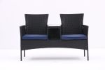 Outdoor Patio Loveseat Set,All Weather PE Rattan and Steel Frame Conversation Furniture with Built-in Coffee Table