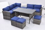 Outdoor Patio Furniture Set,7 Pieces Outdoor Sectional Conversation Sofa with Dining Table,Corner Chairs, Ottomans