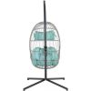 Egg Swing Chair with Stand, Rattan Hanging Swing Hammock Egg Chairs with UV Resistant Cushion Outdoor Garden Backyard,Light Blue