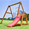 Wooden Swing Set with Slide;  Outdoor Playset Backyard Activity Playground Climb Swing Outdoor Play Structure for Toddlers;  Ready to Assemble Wooden