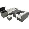 Outdoor 6-Piece All Weather PE Rattan Sofa Set, Garden Patio Wicker Sectional Furniture Set with Adjustable Seat, Storage Box