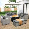 Garden Furniture Set 7 Piece, Patio Couch Sets Chair, PE Rattan Sectional with 45" Fire Pit Table, Garden Furniture Set